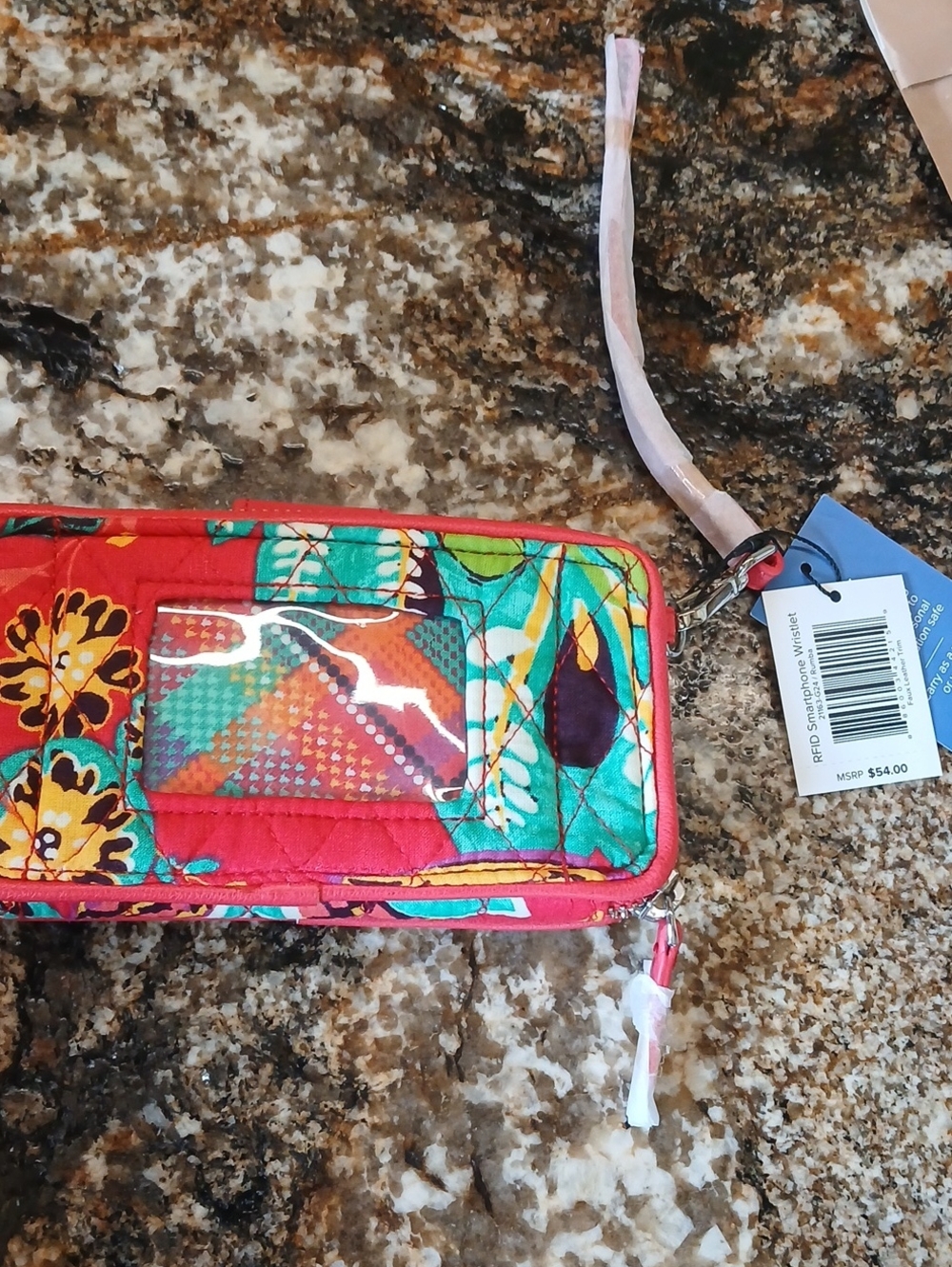 Vera Bradley Teal Red Yellow Quilted Wristlet Wallet